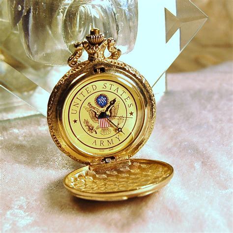 Ornate Vintage Us Army Eagle Quartz Pocket Watch Excellent Etsy