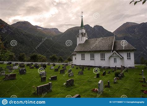 Typical Christianity Church With Cemetery In Norway Stock Image Image