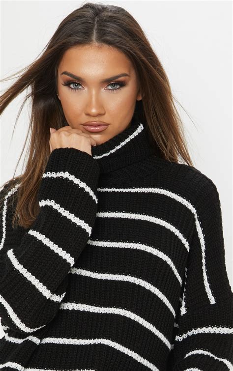 Black Stripe Detail High Neck Jumper Prettylittlething Aus