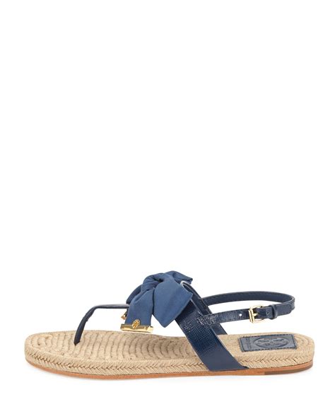 Lyst Tory Burch Penny Flat Bow Espadrille Thong Sandals Newport Navy In Blue