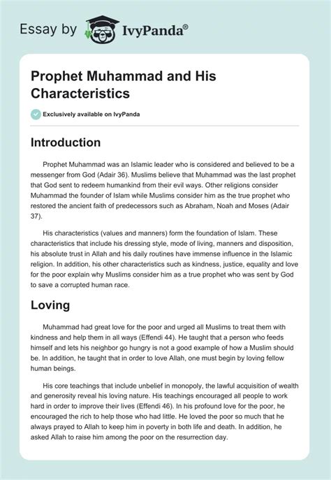 Prophet Muhammad And His Characteristics Words Essay Example