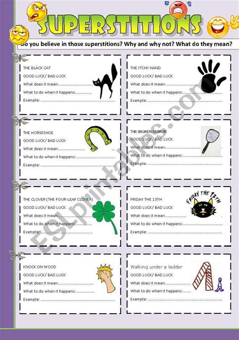 Speaking Cards Superstitions Esl Worksheet By Donapeter Itchy Hands