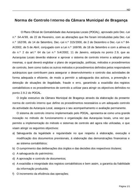 PDF Norma de Controlo Interno da CMB Métodos e procedimentos da