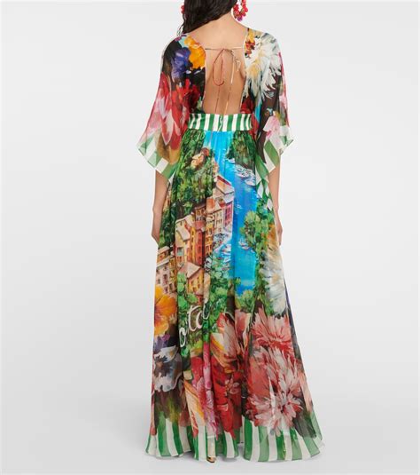 Portofino Printed Silk Chiffon Gown In Multicoloured Dolce Gabbana