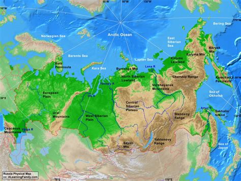 Russia Physical Map - A Learning Family