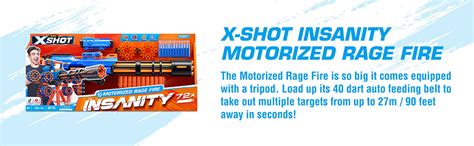 X Shot Insanity Motorized Rage Fire By ZURU With 72 Darts Motorized