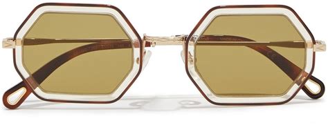 Chloé Hexagon Frame Tortoiseshell Acetate And Gold Tone Sunglasses Shopstyle