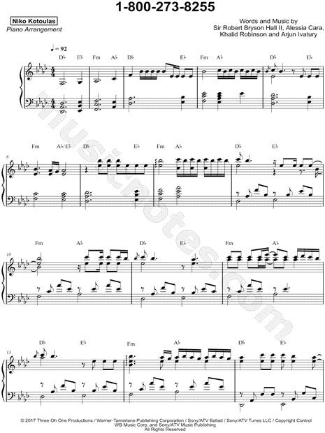 Niko Kotoulas "1-800-273-8255" Sheet Music (Piano Solo) in F Minor - Download & Print - SKU ...