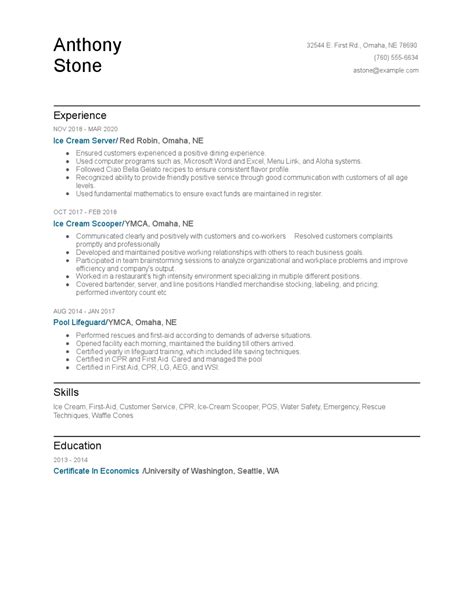 Ice Cream Server Resume Examples And Tips Zippia