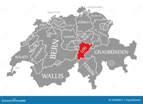 Uri Red Highlighted In Map Of Switzerland Stock Illustration