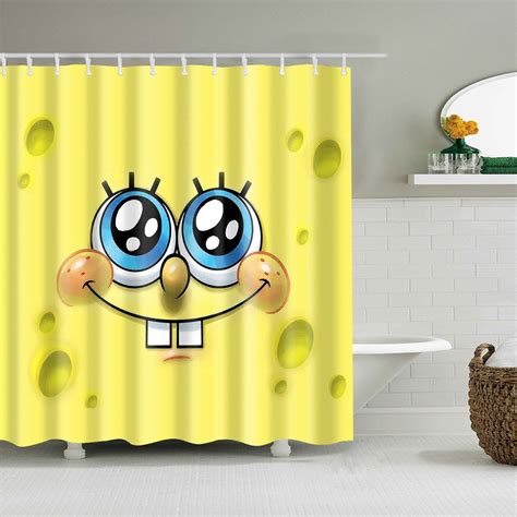 Spongebob Shower Curtain, Smiling Face, Yellow Cartoon Bathroom Decor ...