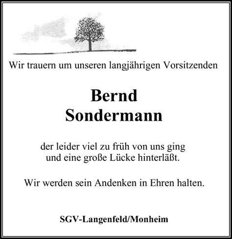 Traueranzeigen Von Bernd Sondermann Trauer In Nrw De