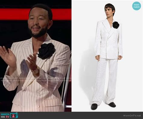 Wornontv John Legends White Pinstripe Blazer And Pants On The Voice John Legend Clothes