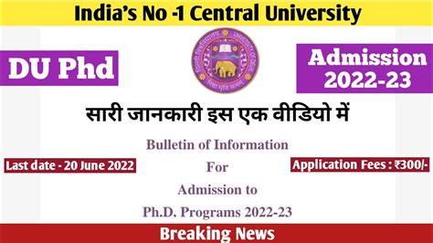 Phd Admission Delhi University Phd Admission Notification