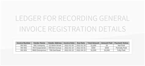 Ledger For Recording General Invoice Registration Details Excel