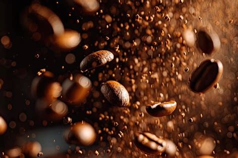 Premium Photo Roast Coffee Beans Falling Down In The Style Of