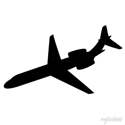 Passenger Plane Vector Illustration Black Silhouette Profile Wall Mural