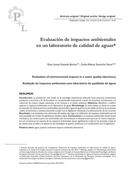 Pdf Evaluación De Impactos Ambientales En Un Laboratorio … · En Un