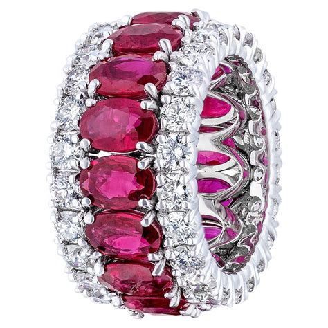 1584 Carat Emerald Cut Ruby And Diamond Wide Eternity Band Ring For