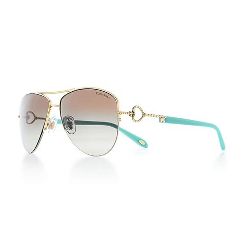 Tiffany Twist Aviator Sunglasses In Pale Gold Colored Metal And Acetate Tiffany And Co