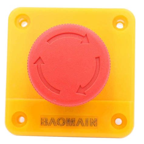 Baomain Red Sign Emergency Stop Switch Push Button Weatherproof Push