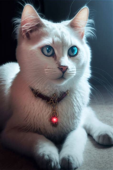 Ai Gerou Ilustração De Um Gato Branco Fofo Olhos Azuis Em Uma Sala