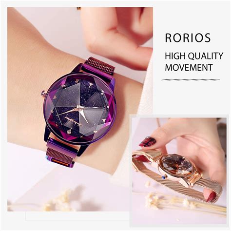 Rorios Fashion Mujer Relojes De Pulsera Brillante Cielo Estrellado Dial Band De Mesh Acero