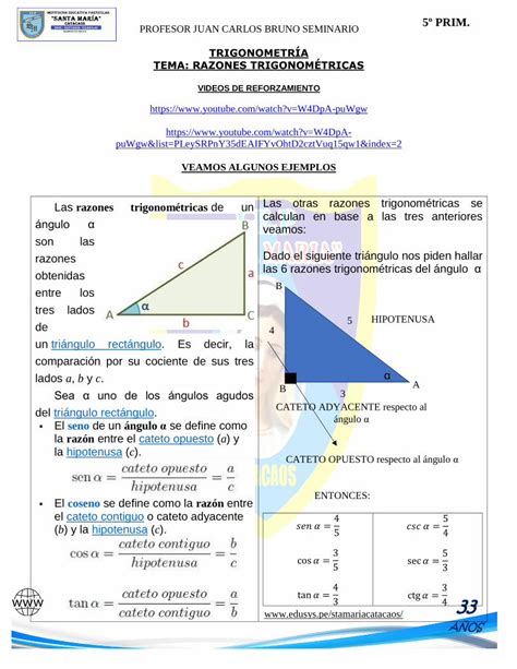 PDF VEAMOS ALGUNOS EJEMPLOS Las razones trigonométricas de un