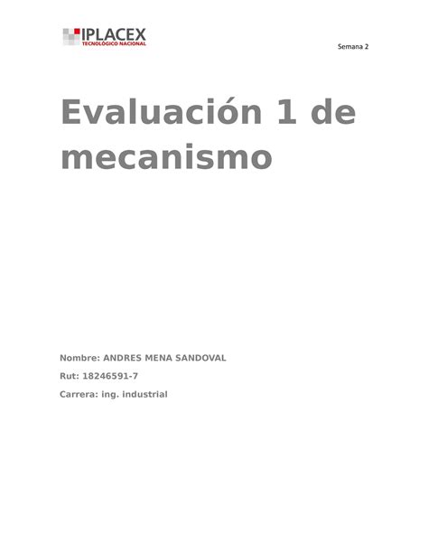 Evaluacion Mecanismos Evaluaci N De Mecanismo Nombre Andres Mena