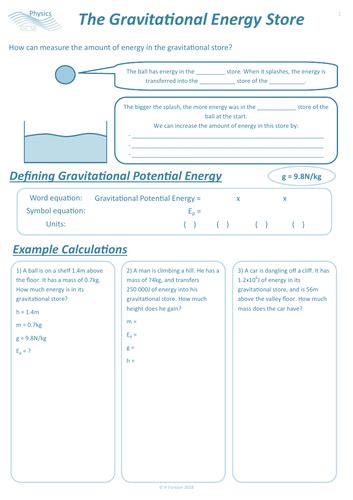 New Aqa The Gravitational Energy Store Ks4 Gcse Physics Lesson Teaching Resources