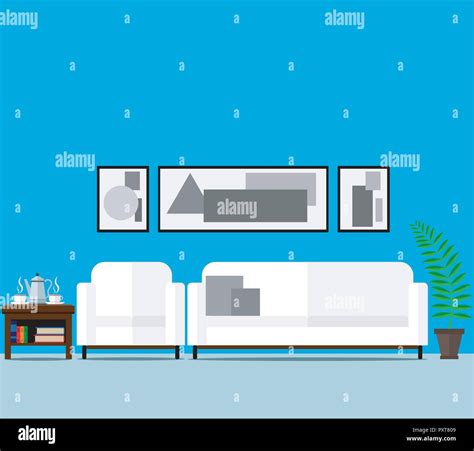 The interior of the living room in a minimalist style. Vector ...