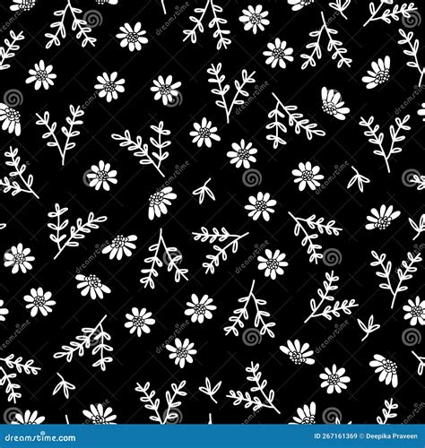 Seamless Black And White Floral Seamless Pattern Stock Vector