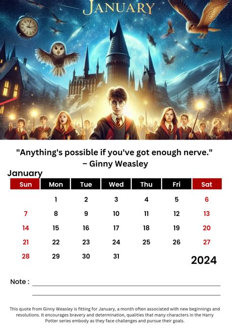 Harry Potter Themed Calendar