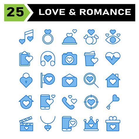 Love And Romance Icon Set Include Song Music Wedding Heart Love Jewelry Ring Marriage