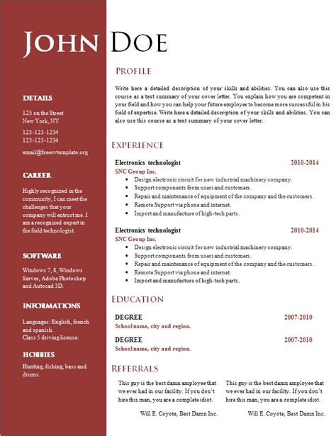 Word Doc Resume Template Free Creative Resume Cv Template 547 To 553 Free Cv Williamson