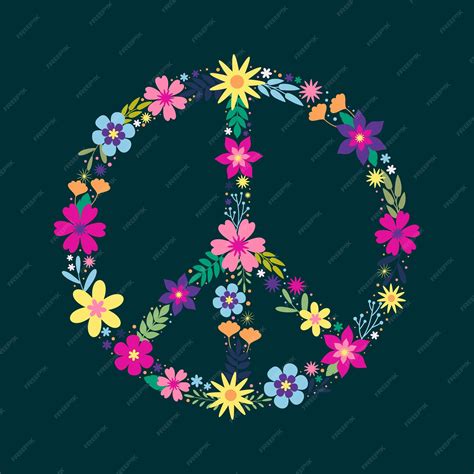 Símbolo De Paz Internacional Floral Icono Flores Signo De Paz Emblema Del Movimiento Antimilitar