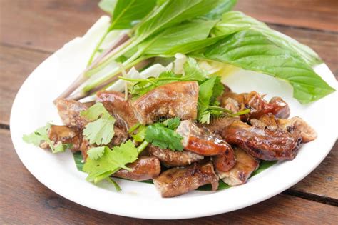 Grilled Pork Intestines Thai Food Stock Photo Image Of Basil Pork