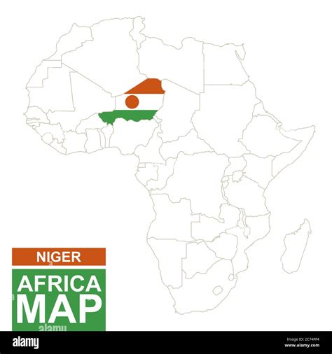 Africa Contoured Map With Highlighted Niger Niger Map And Flag On