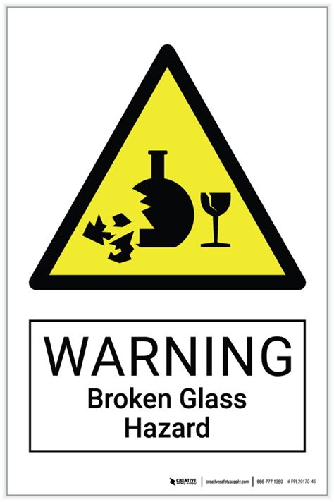 Warning Broken Glass Hazard Label