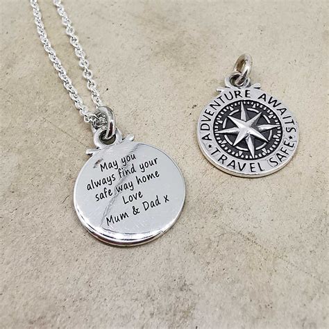 Engraved Silver Compass Saint Christopher Necklace Adventure T St Christopher Necklace St