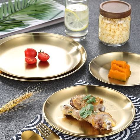 ASSIETTE PLATEAU REPAS Gold Color 20CM Plateau Rond En Acier