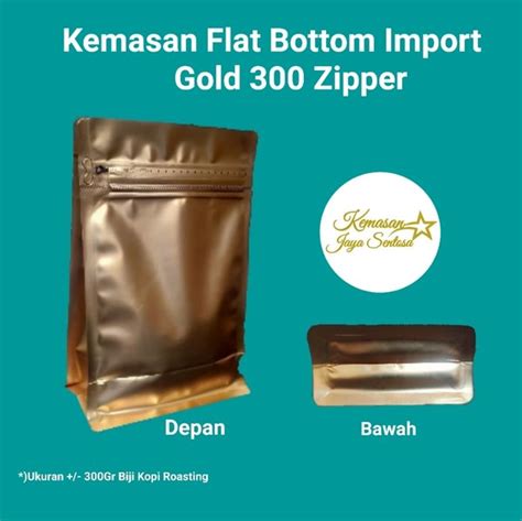 Jual Kemasan Flat Bottom Import Gold 300 Zipper Kemasan Kopi Di