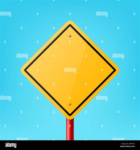 Vector Yellow Blank Diamond Shaped Road Sign Frame Icon Closeup On Blue