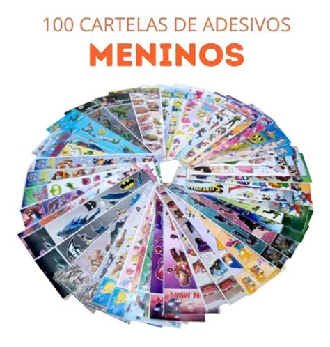 100 Cartelas Adesivo Infantil Sticker Temas Meninos Frete grátis