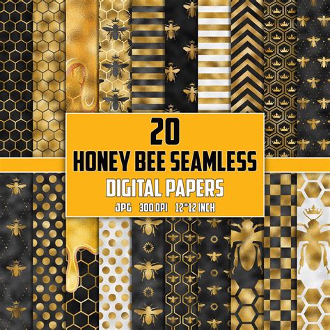 Gold Honey Bee Digital Paper Honey Bee Seamless Patterns Bee Etsy