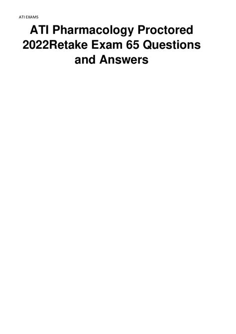 Ati Pharmacology Proctored Retake Exam Questions And Answers