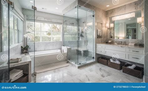 White Luxurious Custom Bathroom Upgrade Interior Generative AI Stock