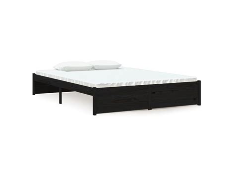 vidaXL Estrutura de cama casal 135x190 cm madeira maciça preto Worten pt