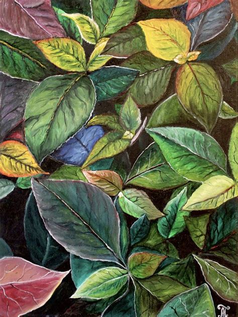 Green Tropical Leaves Painting Original Oil Artwork Jungle Plants Botanical Art Painting By