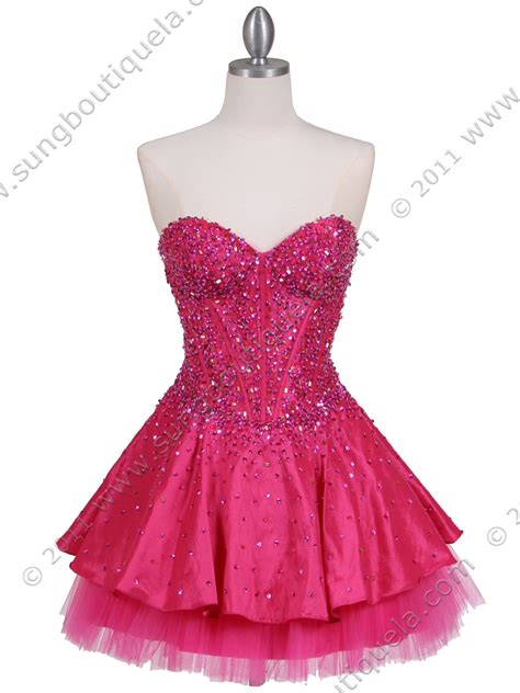 Hot Pink Beaded Party Dress Sung Boutique L A